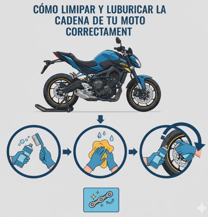 Cómo limpiar y lubricar la cadena de tu moto correctamente